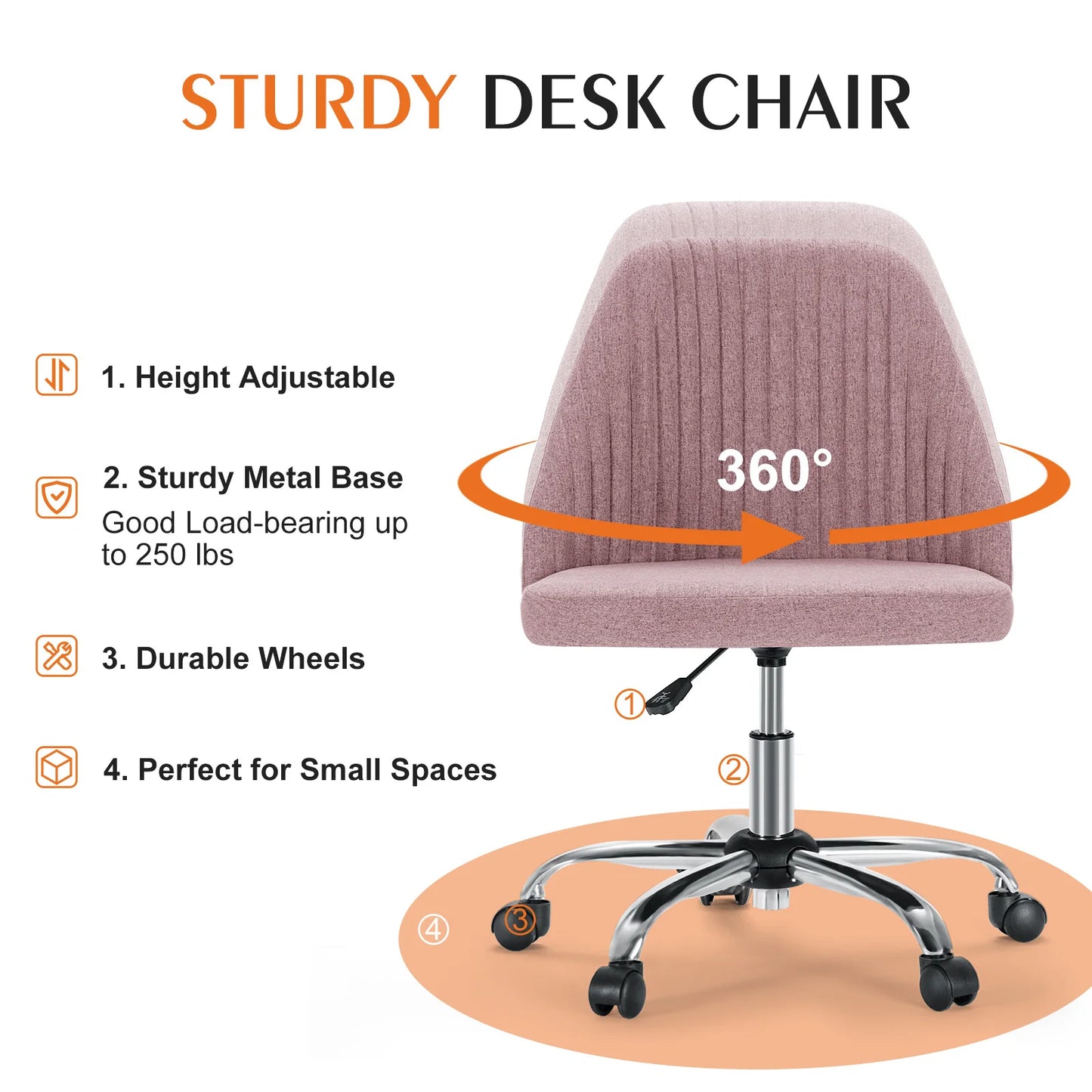 Armless Adjustable Swivel Fabric Desk Chair