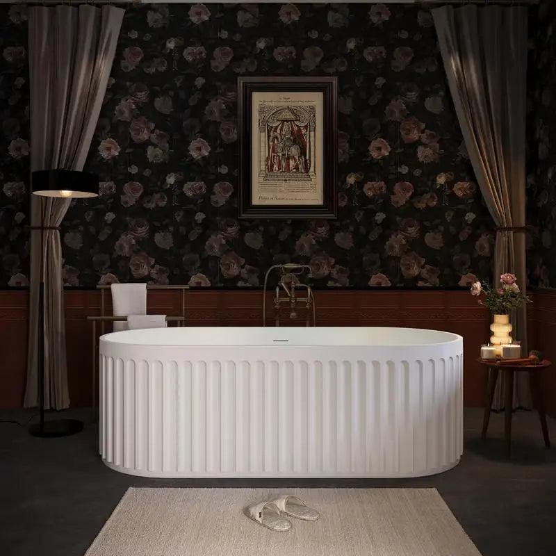 67” Freestanding Solid Surface Matte White Soaking Tub