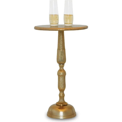 Gold Accent Side Table with Sculptural Pedestal Base