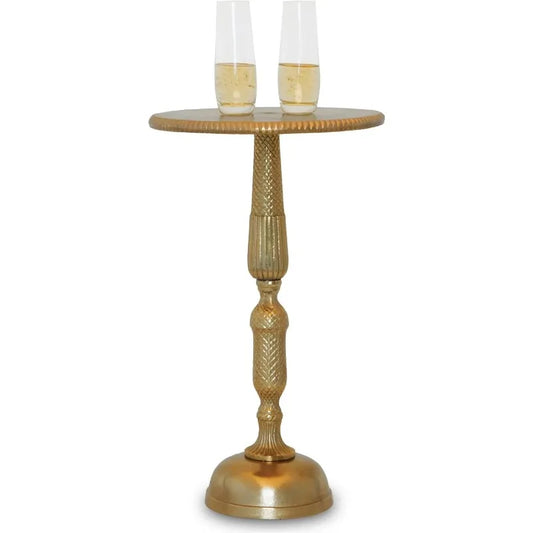 Gold Accent Side Table with Sculptural Pedestal Base