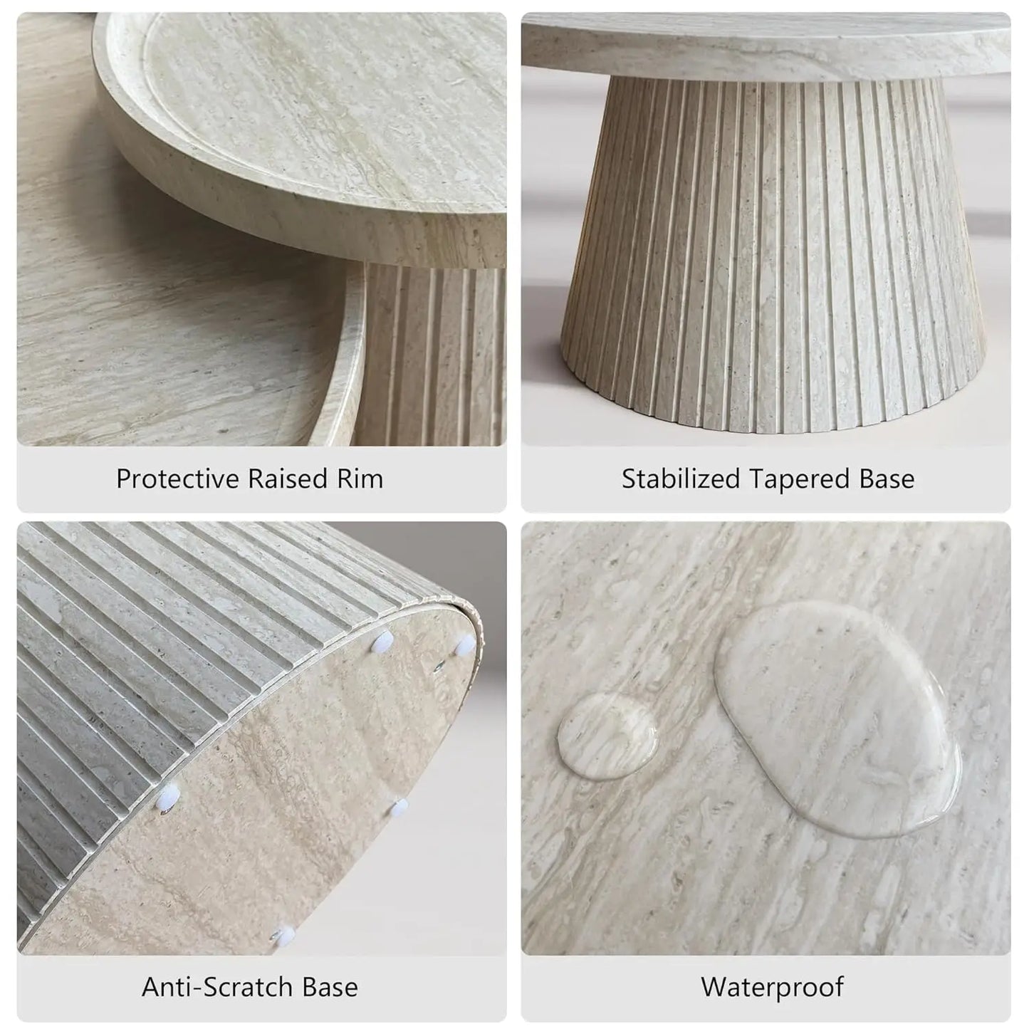 Modern Oak Travertine Nesting Coffee Tables