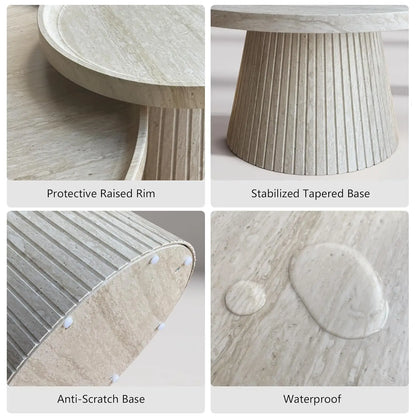 Modern Oak Travertine Nesting Coffee Tables