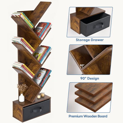 Tree-Shaped Bookcase with Drawer Storage