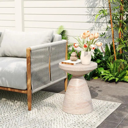 Concrete Side Table with Travertine Finish and Sculptural Form