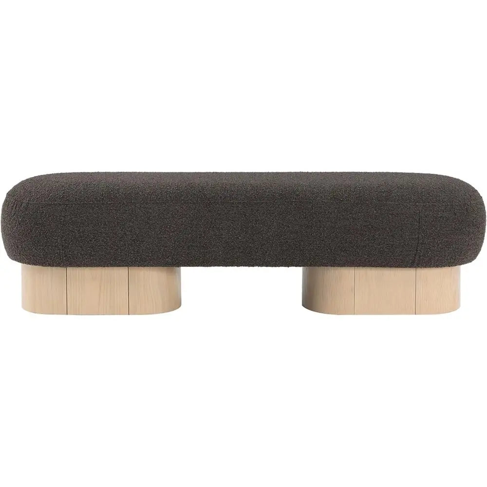 60.5" Art Deco Brown Boucle Fabric Bench