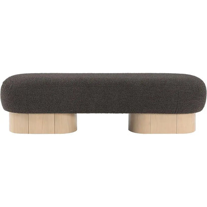 60.5" Art Deco Brown Boucle Fabric Bench