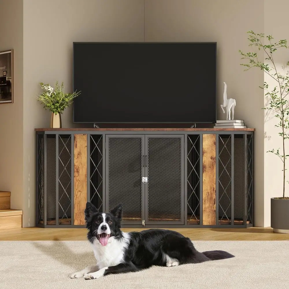 Corner Dog Crate Furniture with Metal Frame