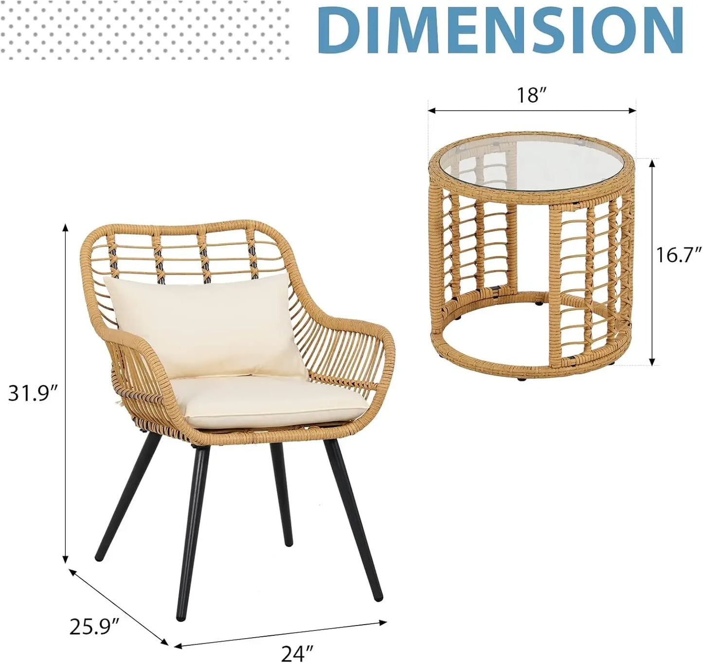 3 Piece Wicker Patio Bistro Set