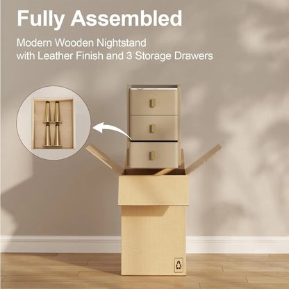 Narrow Nightstand with Leather Finish and Slate Top