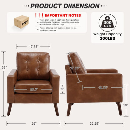 Tufted PU Leather Accent Club Chair - Set of 2