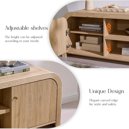 TV Stand with Gold Accents and Rounded Edge Design