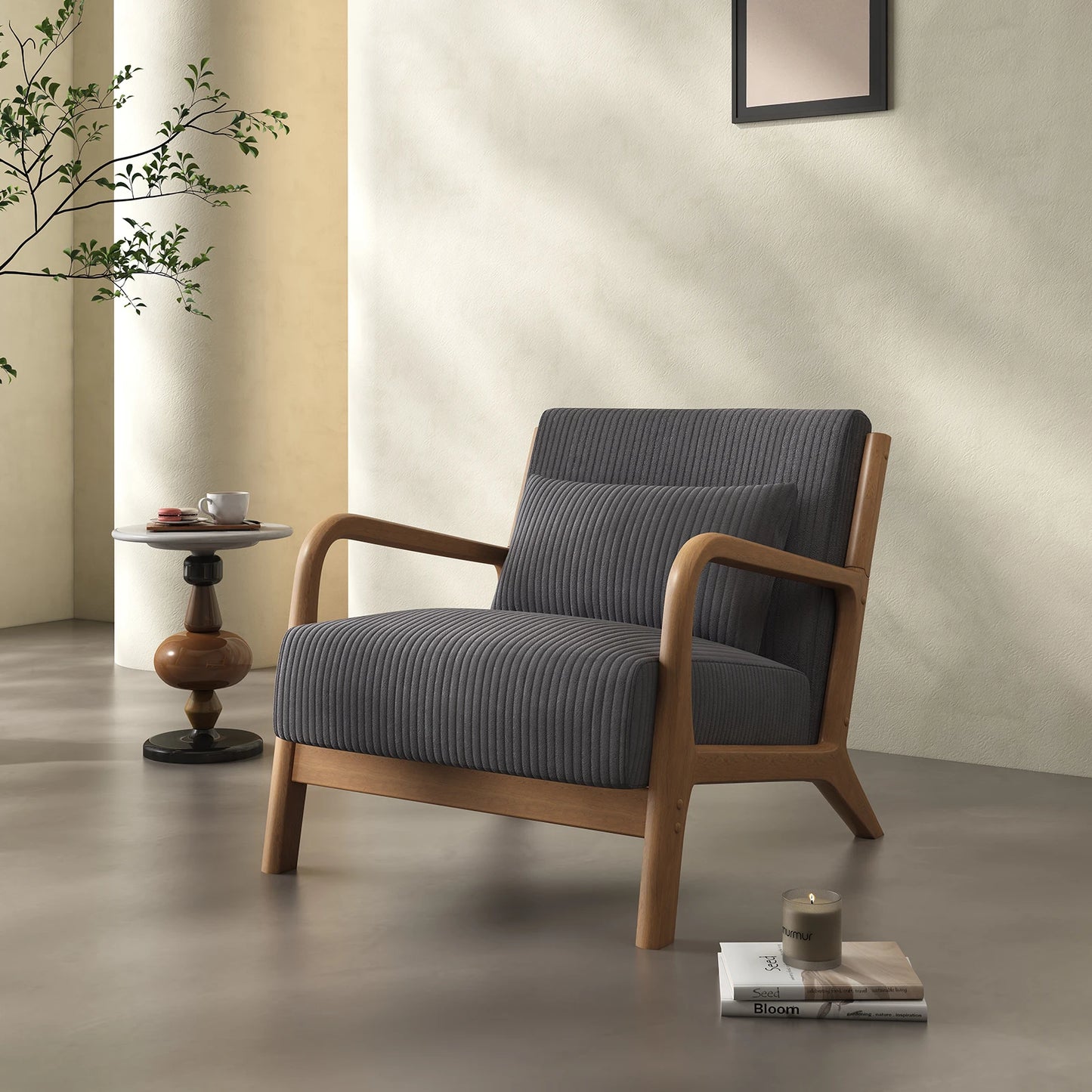 Mid-Century Modern Accent Chair with Solid Wood Frame