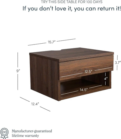 Floating Nightstand with Drawer and Open Shelf Design