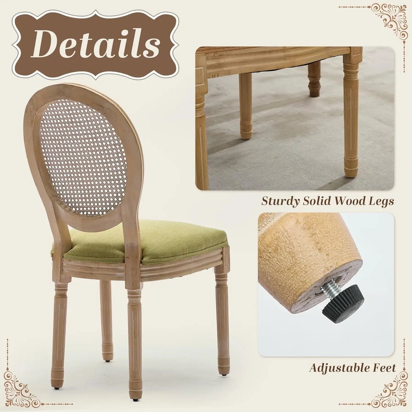 Upholstered Dining Chair with Carved Wood Detail - Set of 4