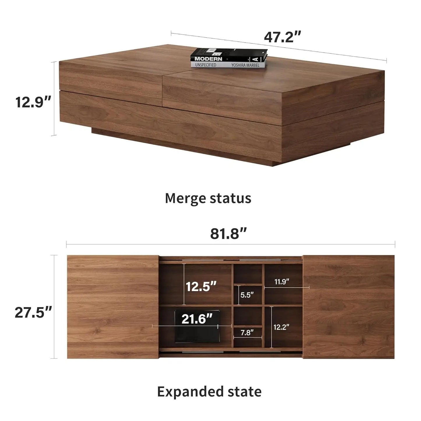 Mid Century Living Room Set with Lift Top Coffee Table and TV Stand