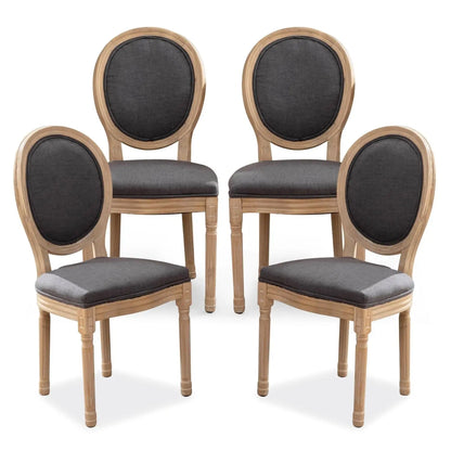 Upholstered Dining Chair with Carved Wood Detail - Set of 4