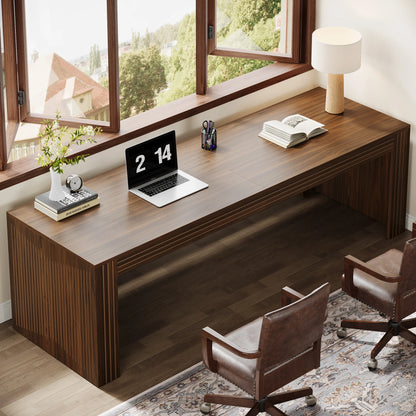79 Inch Double Desk with Modern Wood Grain Design