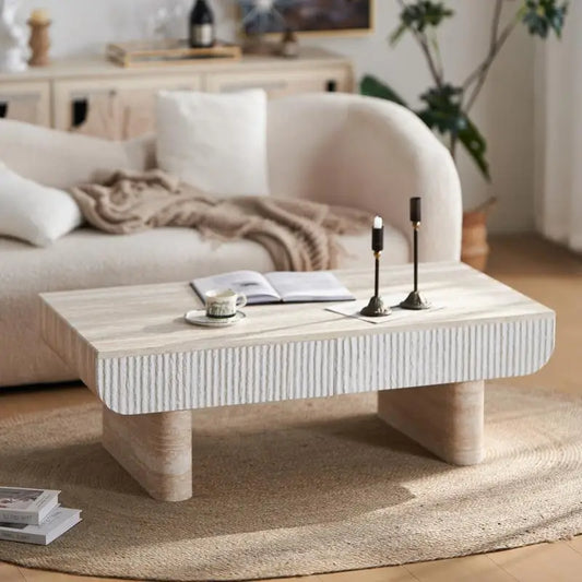 Mid-Century Modern Coffee Table with Faux Marble Top