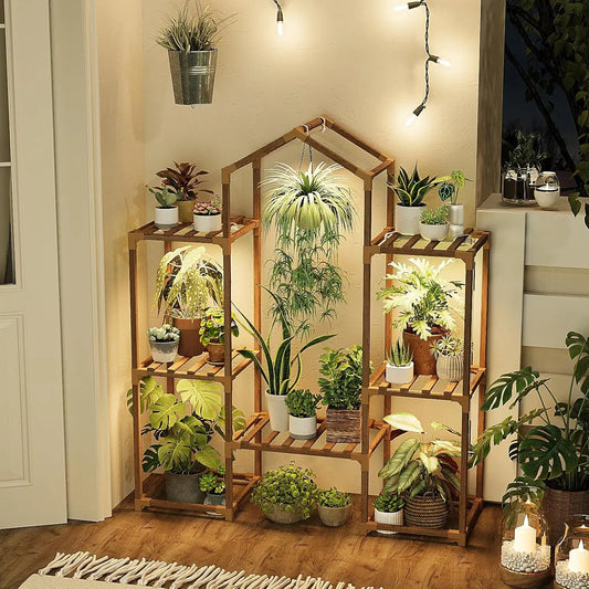 Wood Plant Stand with Integrated Grow Lights