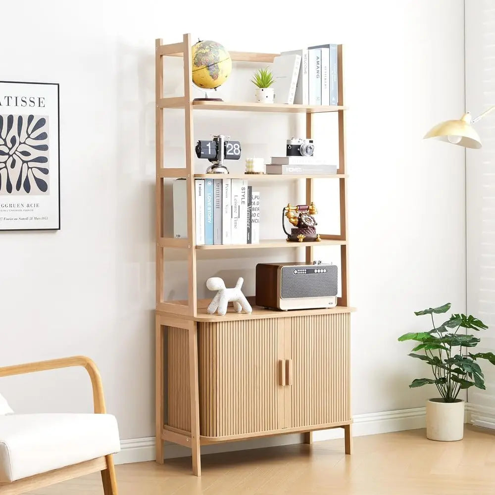Mid-Century Bookcase with Sliding Door Storage