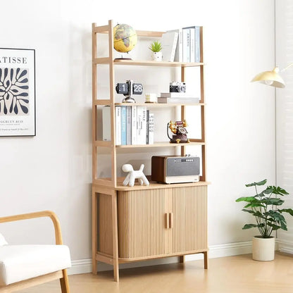 Mid-Century Bookcase with Sliding Door Storage