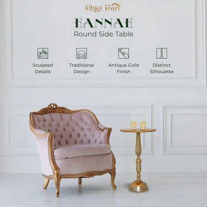 Gold Accent Side Table with Sculptural Pedestal Base