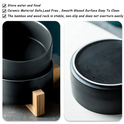 Modern Black Ceramic Pet Bowl Set