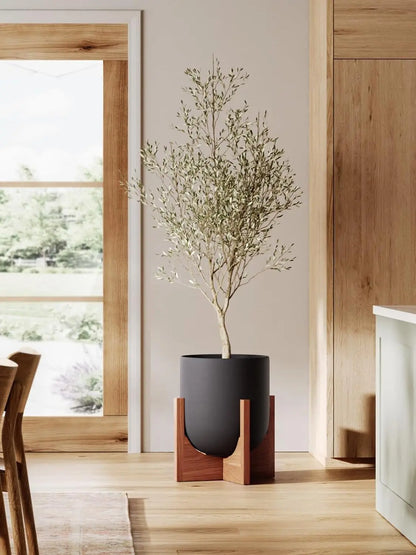 Mid-Century Ceramic Planter with Wood Stand