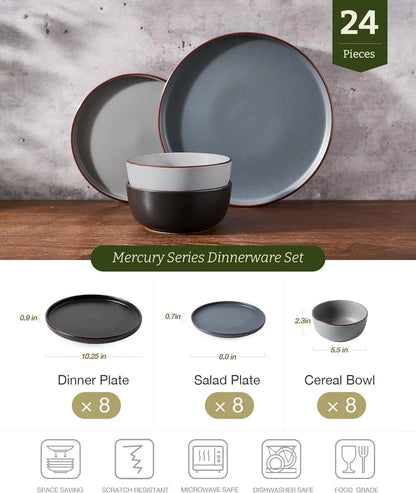 24-Piece Speckled Ceramic Dinnerware Set for 8