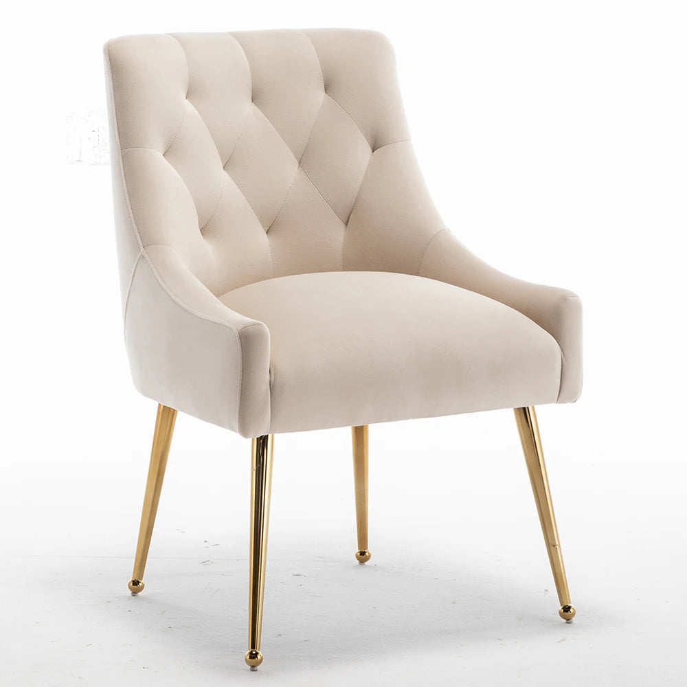 Velvet Dining Chairs with Gold Pull Accent Design