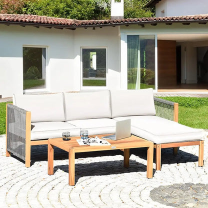 Modern Acacia & Rope 3-Piece Lounge Set
