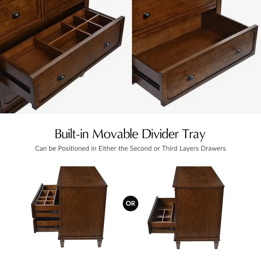 Mid Century Nightstand with Charging Station and Storage Drawers