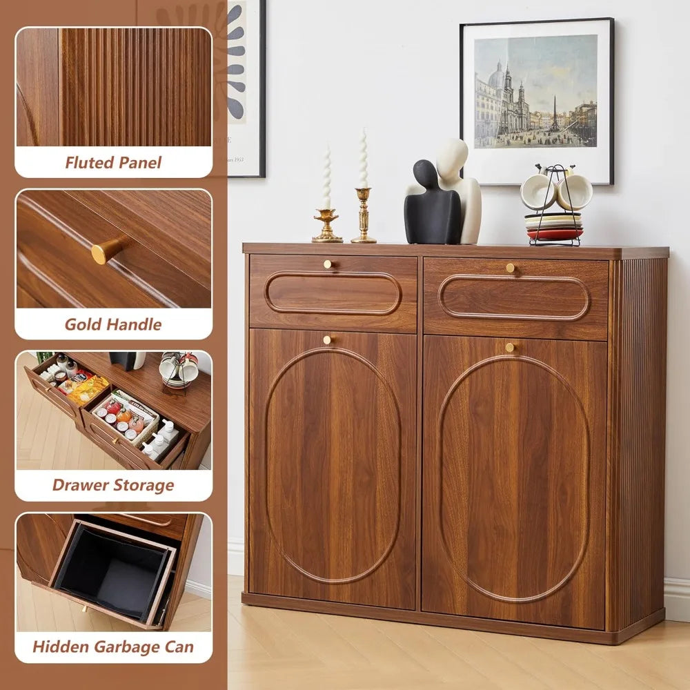 Double Tilt-Out Trash Cabinet with Drawer and Storage