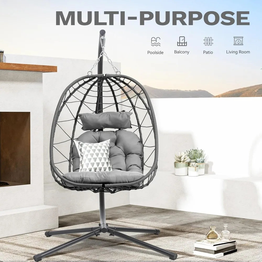 Wicker Hanging Egg Chair with Stand