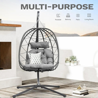 Wicker Hanging Egg Chair with Stand