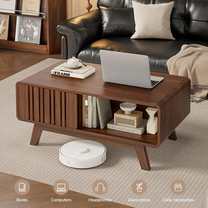 Mid-Century Coffee Table with Sliding Doors
