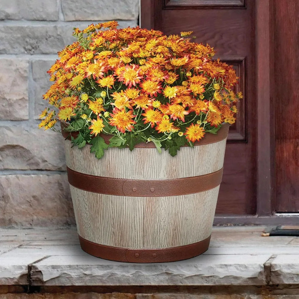 Whiskey Barrel Resin Planter