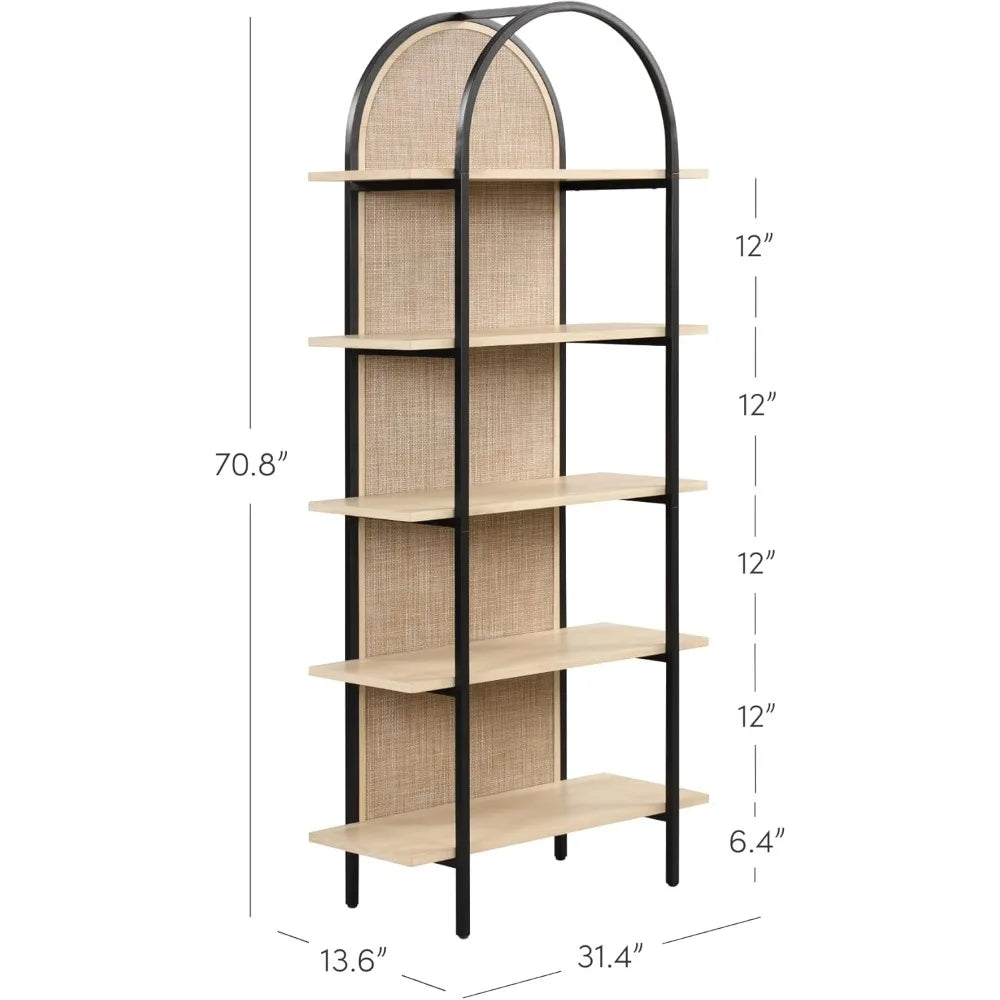 Nathan James Amara Arched Bookshelf With Rattan Detail