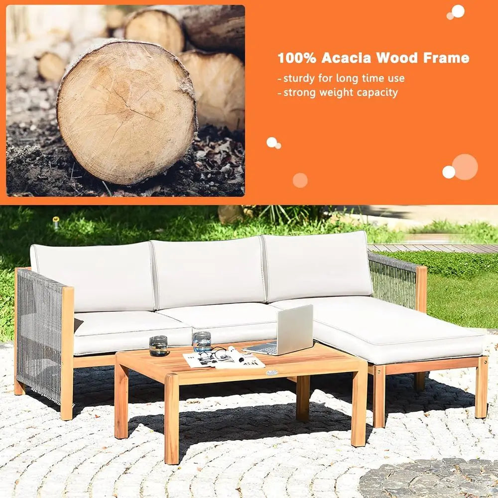 Modern Acacia & Rope 3-Piece Lounge Set