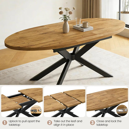 Extendable Round Dining Table with Walnut Finish and Metal Base