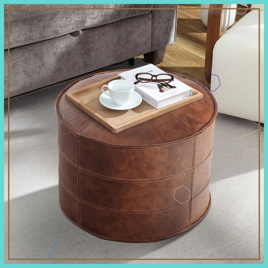 Handcrafted Genuine Leather Ottoman Pouf