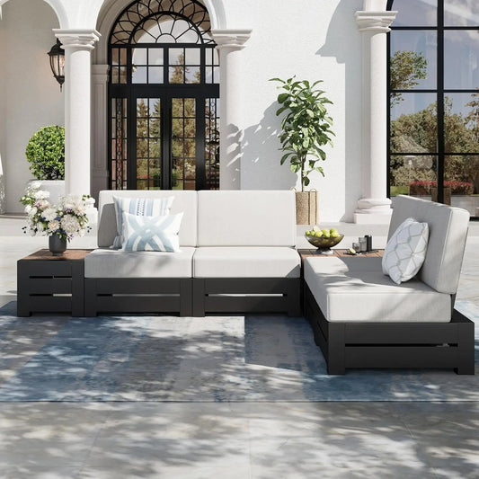 6-Piece Metal Thick Cushioned Patio Furniture Set