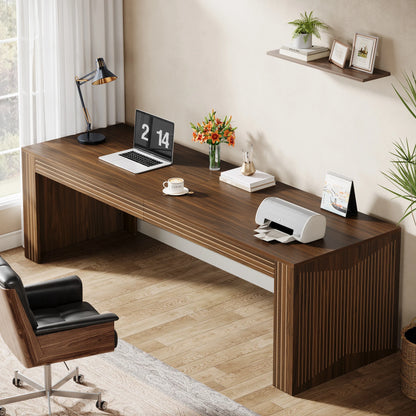 79 Inch Double Desk with Modern Wood Grain Design