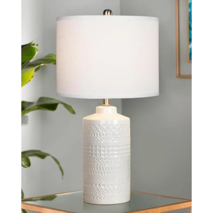 Modern Ceramic Table Lamp, 24.5" Living Room Lamps 3-Way Dimmable Nightstand Lamp with Shade Tall Bedside Lamp Desk Decor Lamps