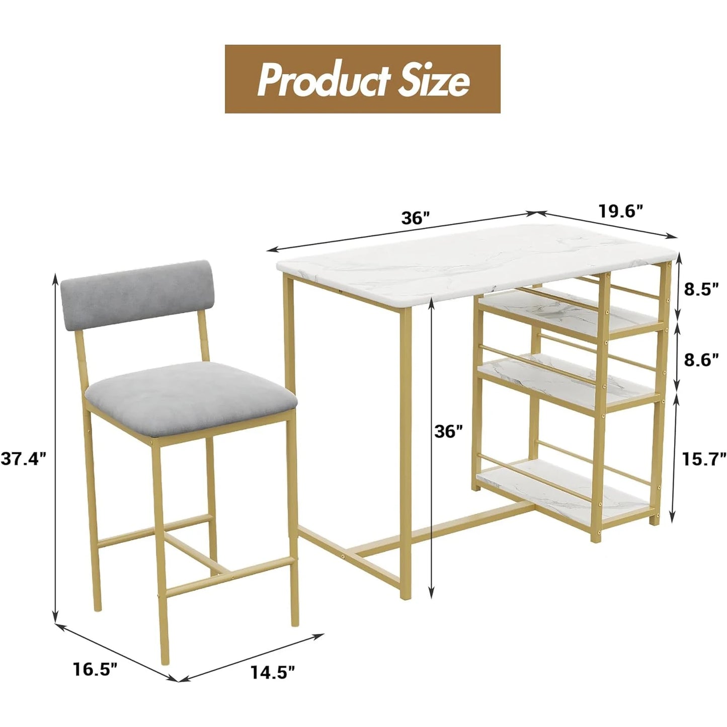 3-Piece Counter Height Dining Set with Storage