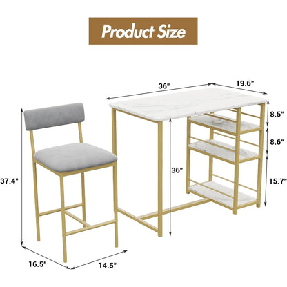 3-Piece Counter Height Dining Set with Storage
