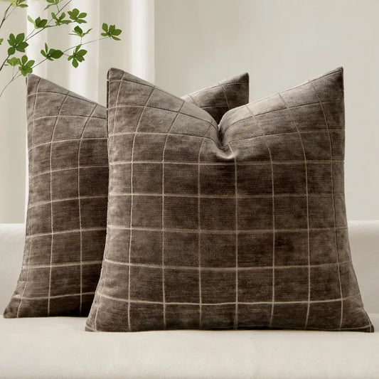 Classic Plaid Chenille Throw Pillow Covers