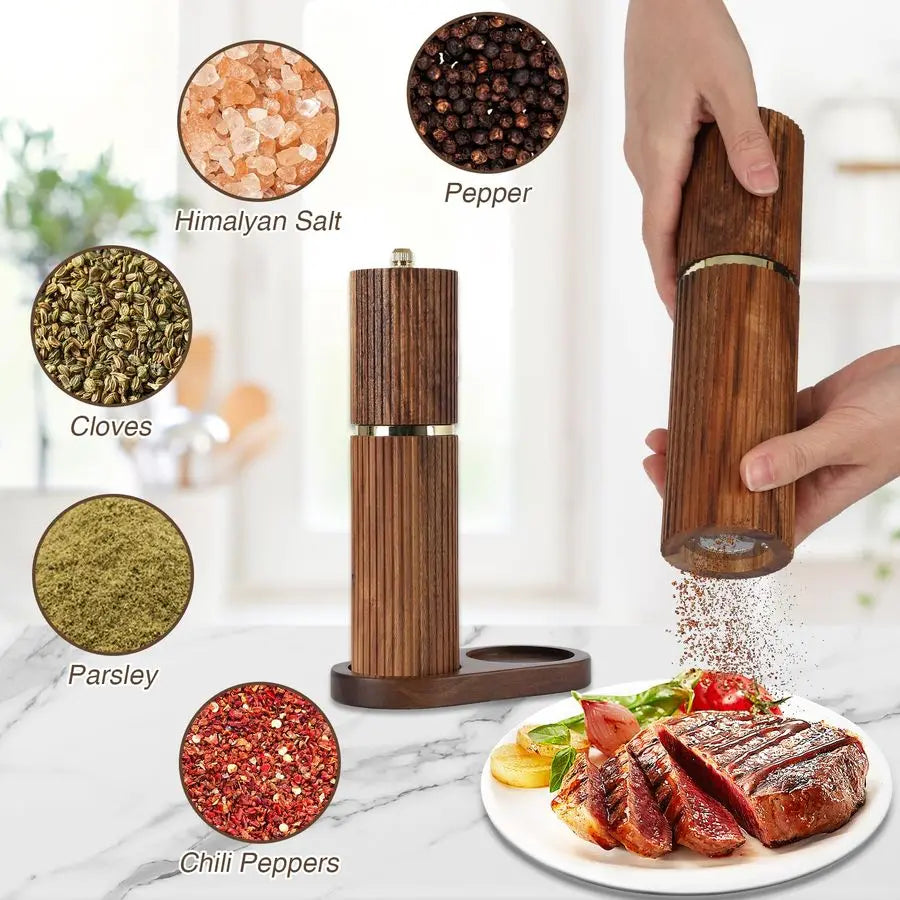 Acacia Wood Grinder Set with Adjustable Coarseness