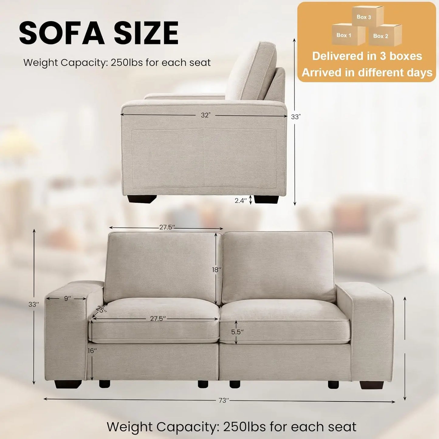Modular Chenille Sofa with Hidden Storage