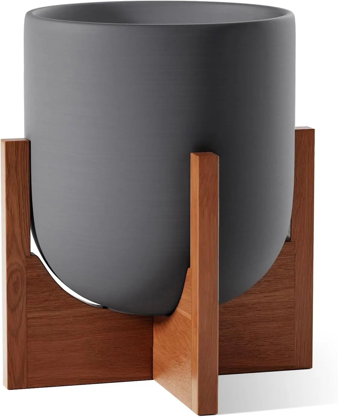 Mid-Century Ceramic Planter with Wood Stand